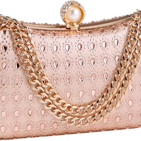 Women's Rhinestone Glitter Handbags with Chain Shoulder Clutch Purse Shiny Eveni - Picture 1 of 9